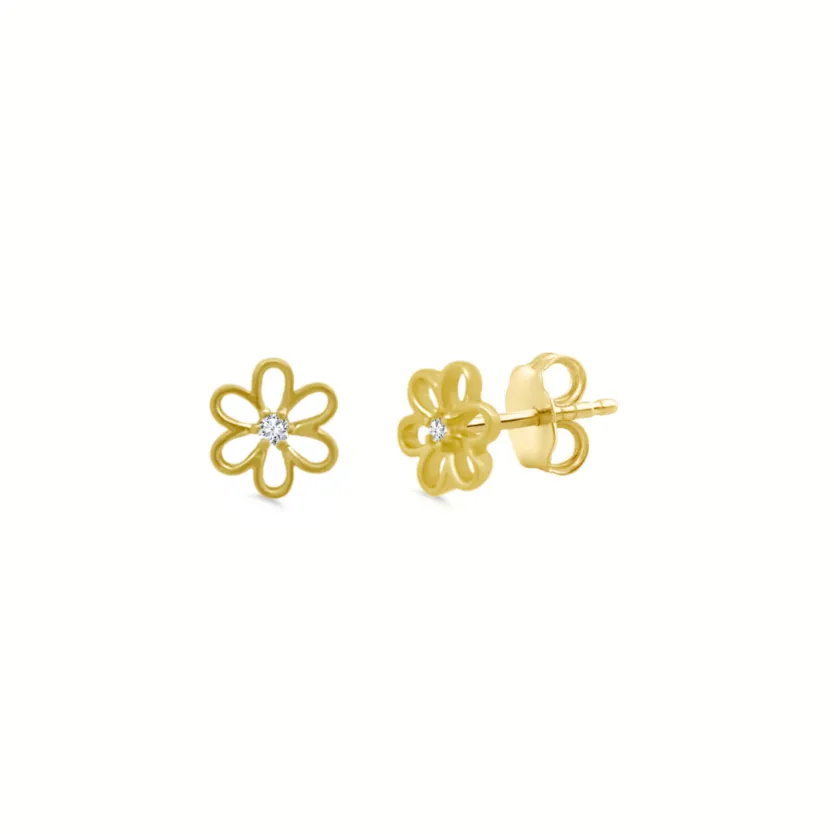 Gold & Diamond Flower Studs sold by LINDSEY LEIGH JEWELRY