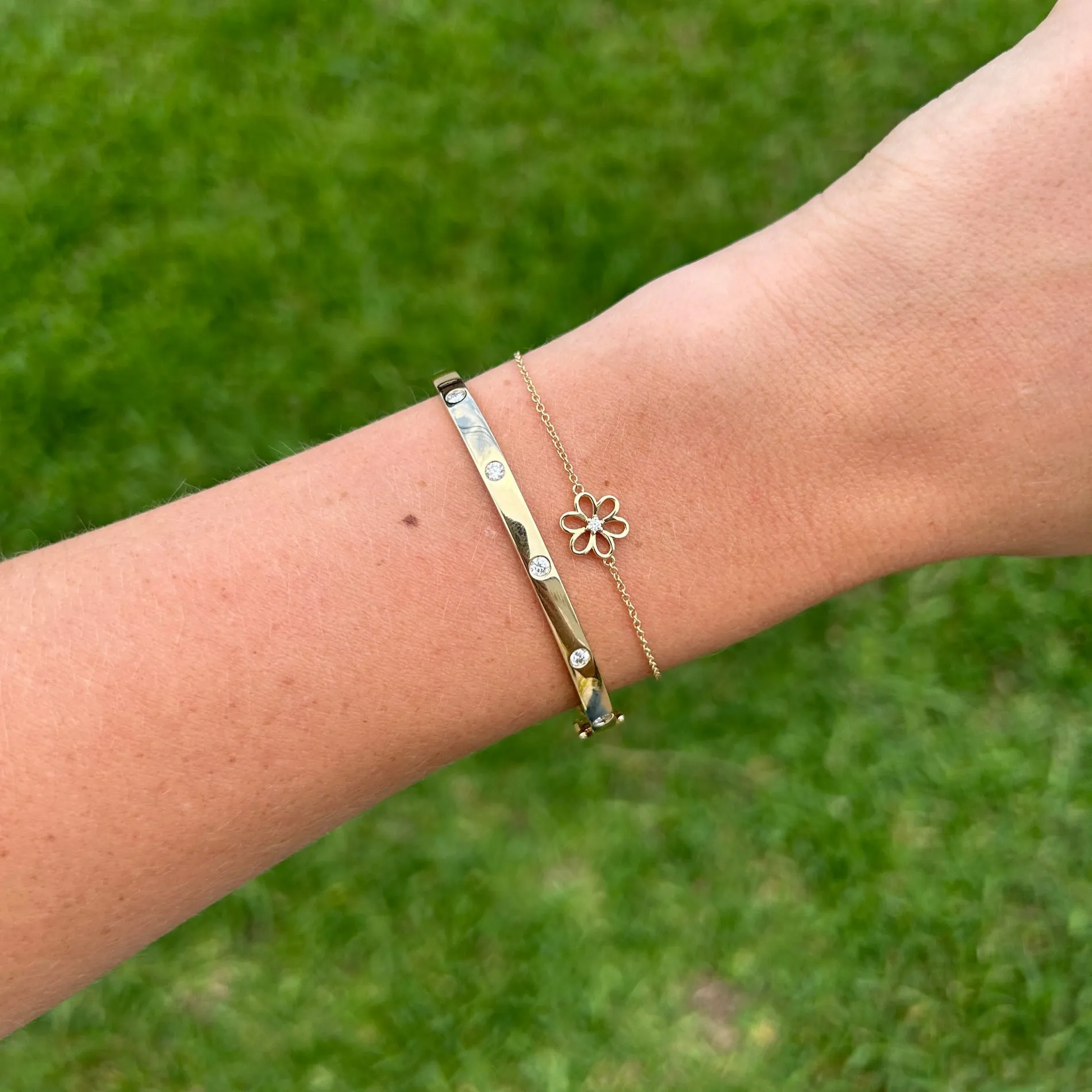 Gold & Diamond Flower Bracelet sold by LINDSEY LEIGH JEWELRY product image thumbnail 4