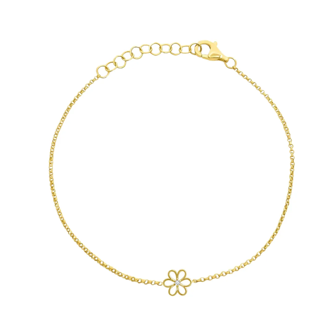 Gold & Diamond Flower Bracelet sold by LINDSEY LEIGH JEWELRY