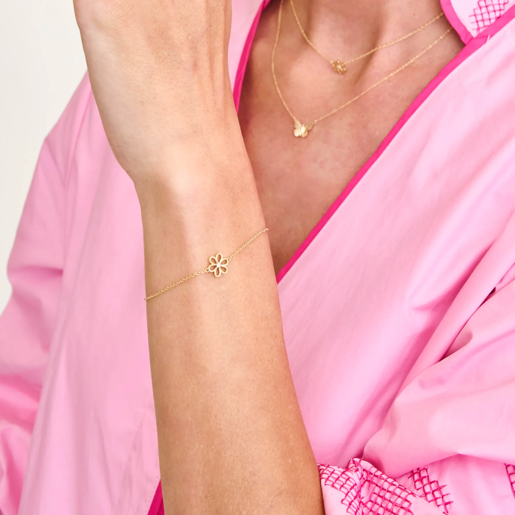 Gold & Diamond Flower Bracelet sold by LINDSEY LEIGH JEWELRY product image thumbnail 2