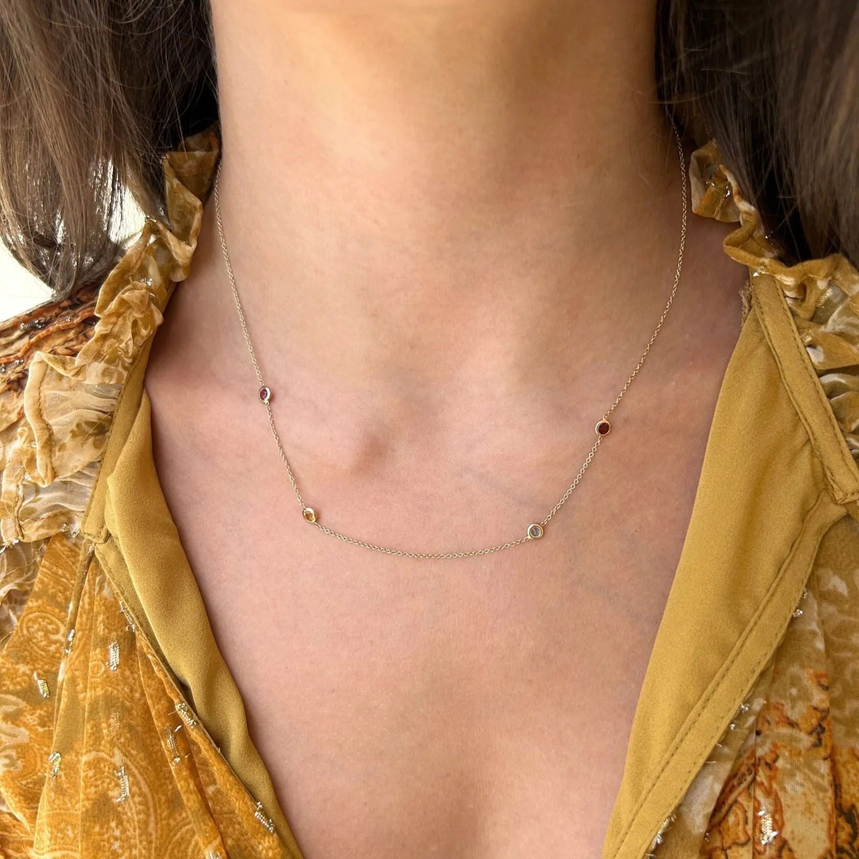 Bezel Station Gemstone Necklace sold by LINDSEY LEIGH JEWELRY