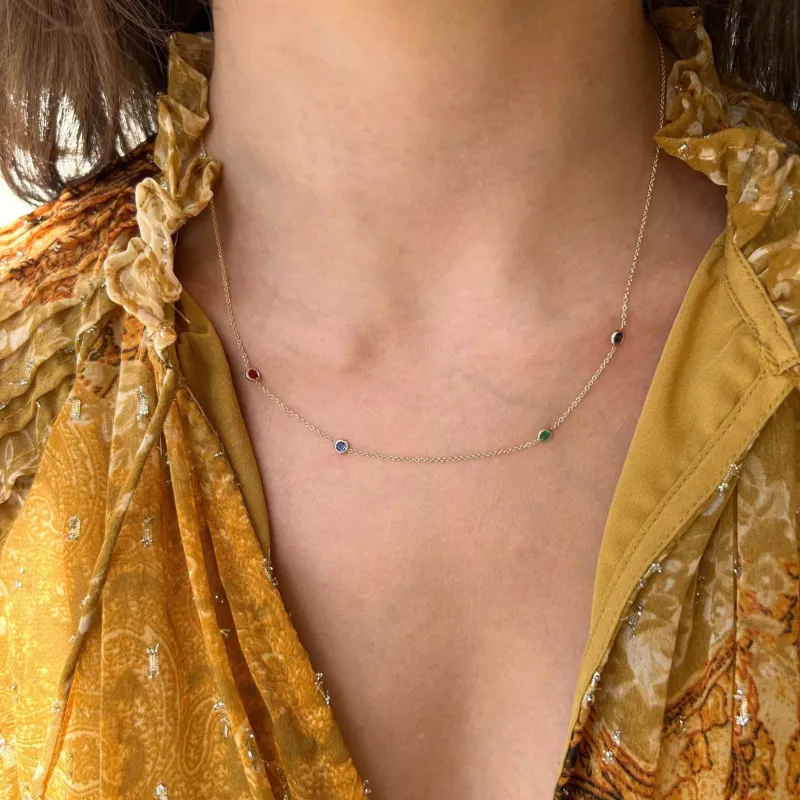 Bezel Gemstone Station Necklace sold by LINDSEY LEIGH JEWELRY