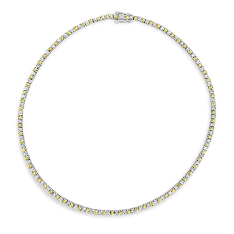 Alternating Yellow and White Diamond Lab Tennis Necklace sold by LINDSEY LEIGH JEWELRY