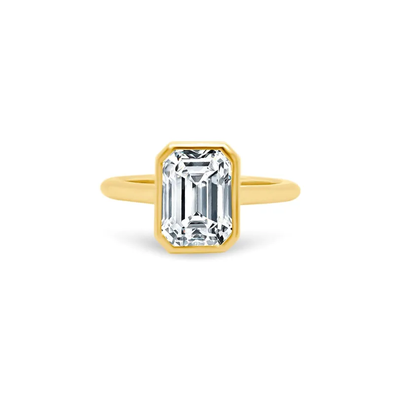 3.09ct North South Bezel Set Emerald Cut Solitaire sold by LINDSEY LEIGH JEWELRY