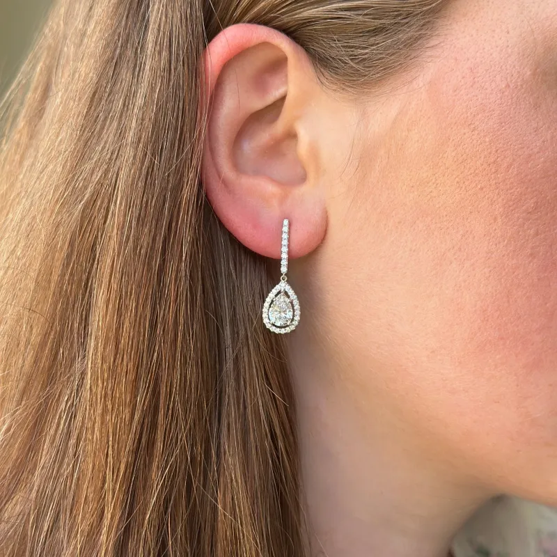 Pear Halo Diamond Drop Earrings sold by LINDSEY LEIGH JEWELRY