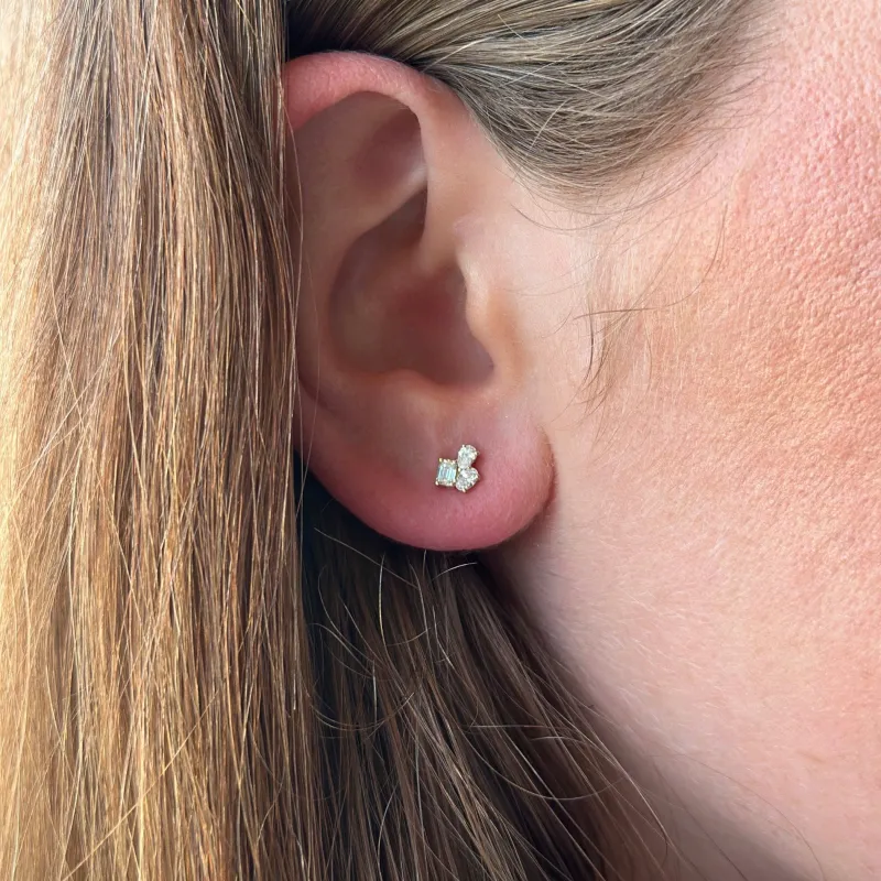 Emerald, Oval, and Pear Cut Diamond Cluster Studs sold by LINDSEY LEIGH JEWELRY