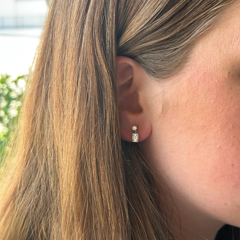 Round with Emerald Cut Diamond Dangle Earrings sold by LINDSEY LEIGH JEWELRY