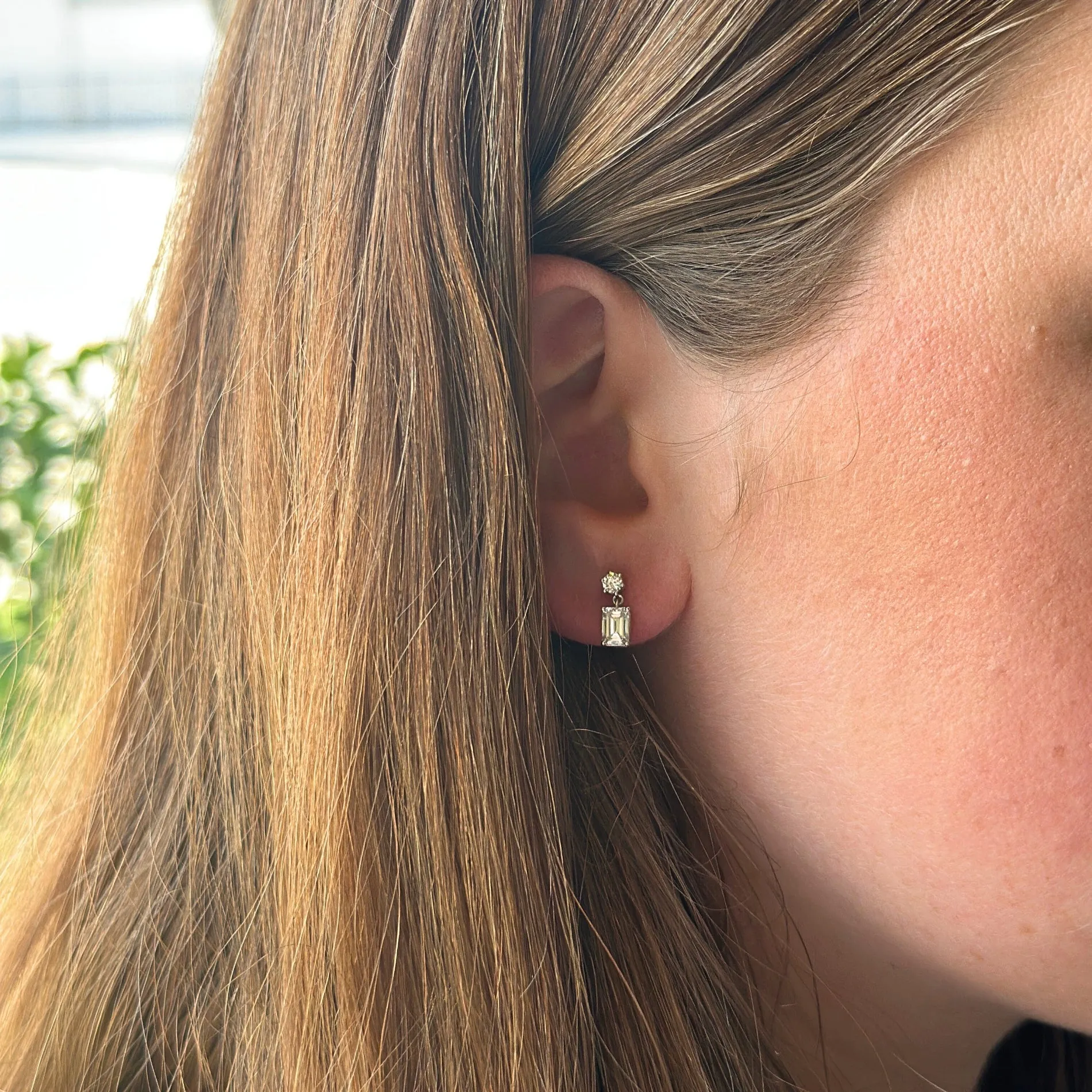 Round with Emerald Cut Diamond Dangle Earrings sold by LINDSEY LEIGH JEWELRY