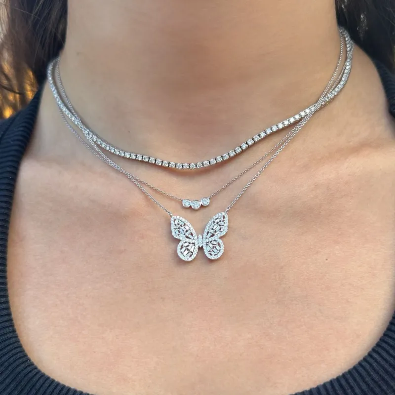 Scattered Baguette Lab-Grown Diamond Butterfly Necklace sold by LINDSEY LEIGH JEWELRY