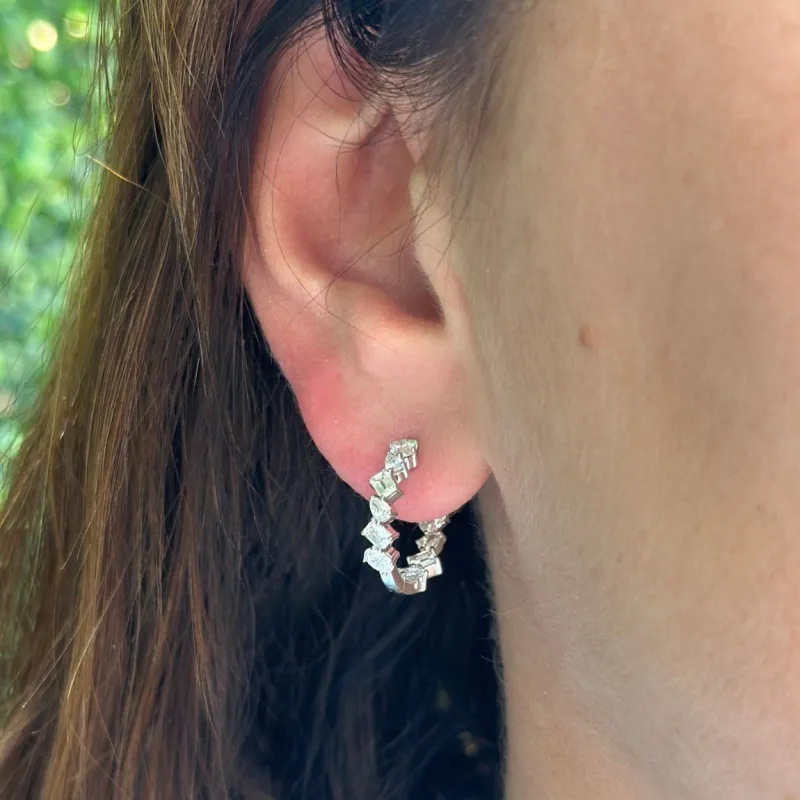 Alternating Emerald, Oval and Pear Lab-Grown Diamond Hoops sold by LINDSEY LEIGH JEWELRY