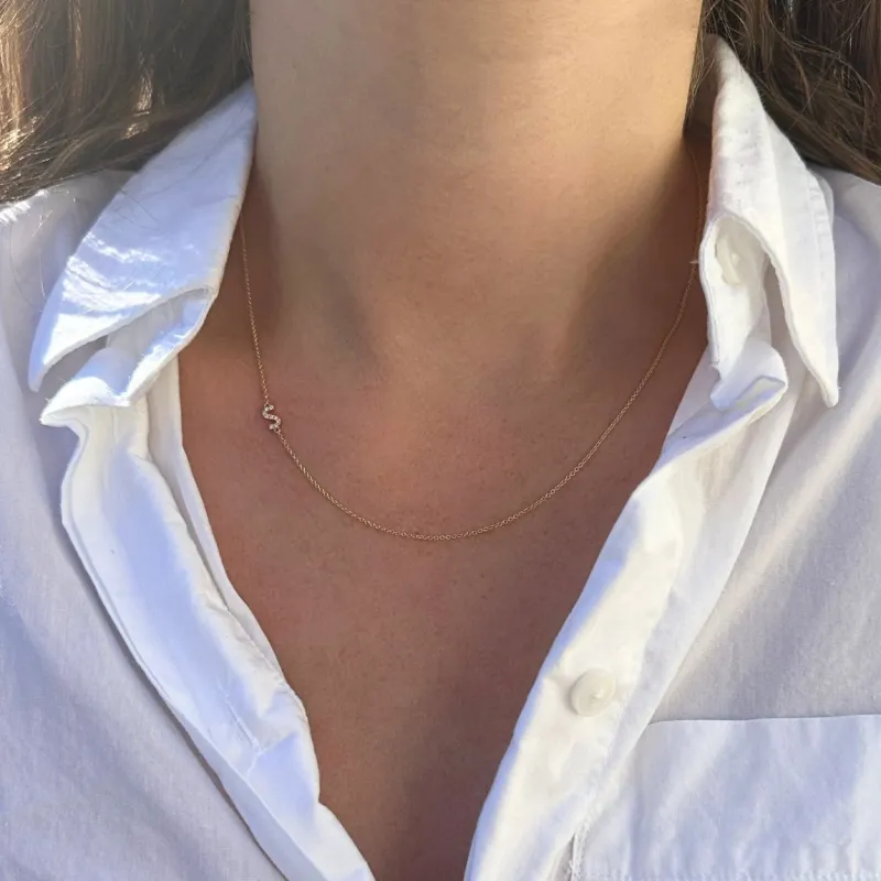 Diamond Asymmetrical "S" Necklace sold by LINDSEY LEIGH JEWELRY