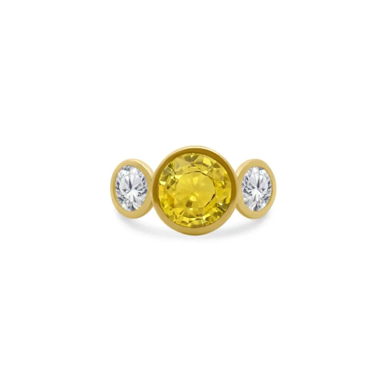 Bezel Set Round Gemstone Ring with Lab-Grown Diamond Side Stones sold by LINDSEY LEIGH JEWELRY