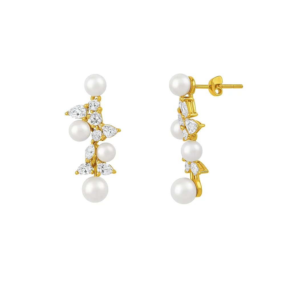 Alternating Pearl & Pear Diamond Drop Earrings sold by LINDSEY LEIGH JEWELRY product image thumbnail 5