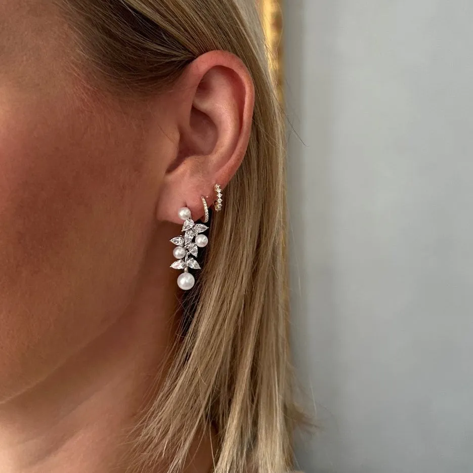 Alternating Pearl & Pear Diamond Drop Earrings sold by LINDSEY LEIGH JEWELRY product image thumbnail 2