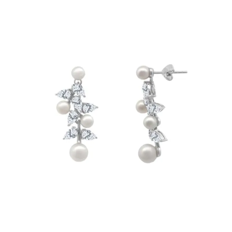 Alternating Pearl & Pear Diamond Drop Earrings sold by LINDSEY LEIGH JEWELRY