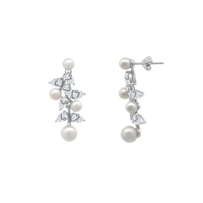 Alternating Pearl & Pear Diamond Drop Earrings sold by LINDSEY LEIGH JEWELRY