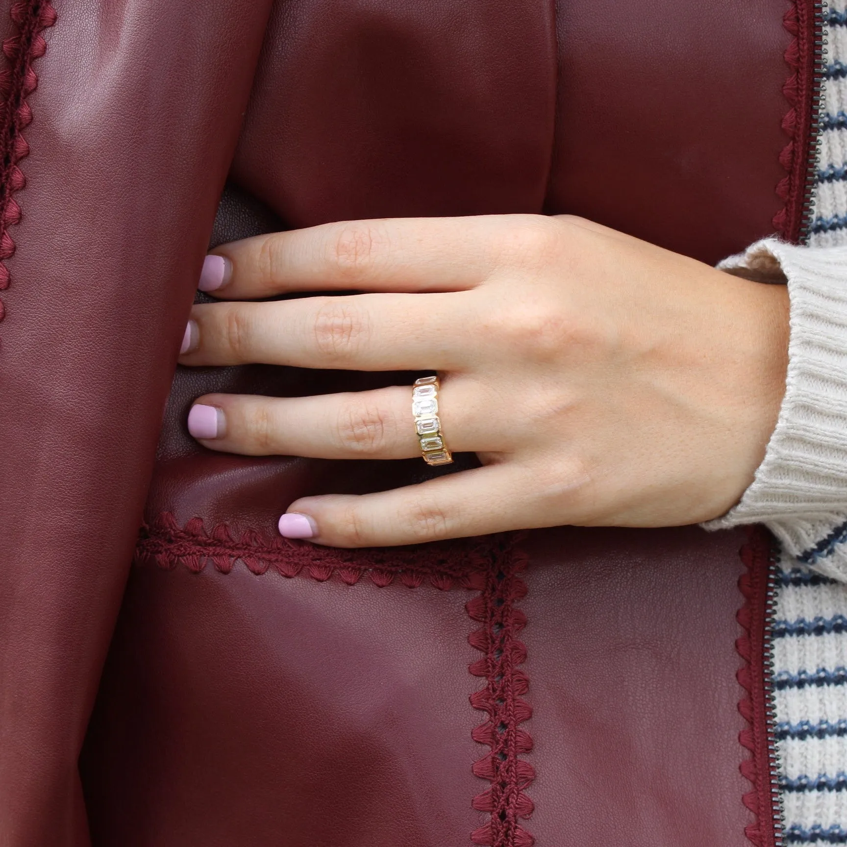 Emerald Cut Bezel Band - Lab Grown sold by LINDSEY LEIGH JEWELRY product image thumbnail 3