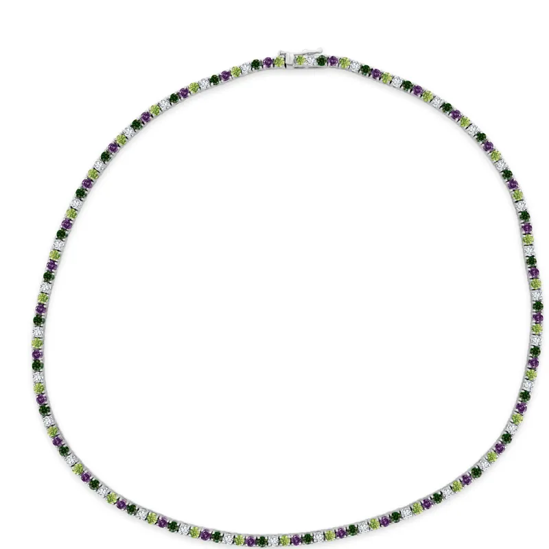 Alternating Gemstone & Diamond Tennis Necklace sold by LINDSEY LEIGH JEWELRY