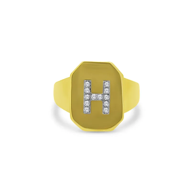 Diamond Initial H Signet Ring sold by LINDSEY LEIGH JEWELRY