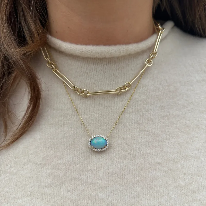 Diamond Halo Opal Necklace sold by LINDSEY LEIGH JEWELRY