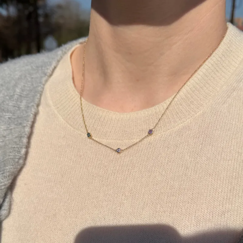 Alexandrite, Tanzanite & Amethyst Birthstone Bezel Necklace made by LINDSEY LEIGH JEWELRY