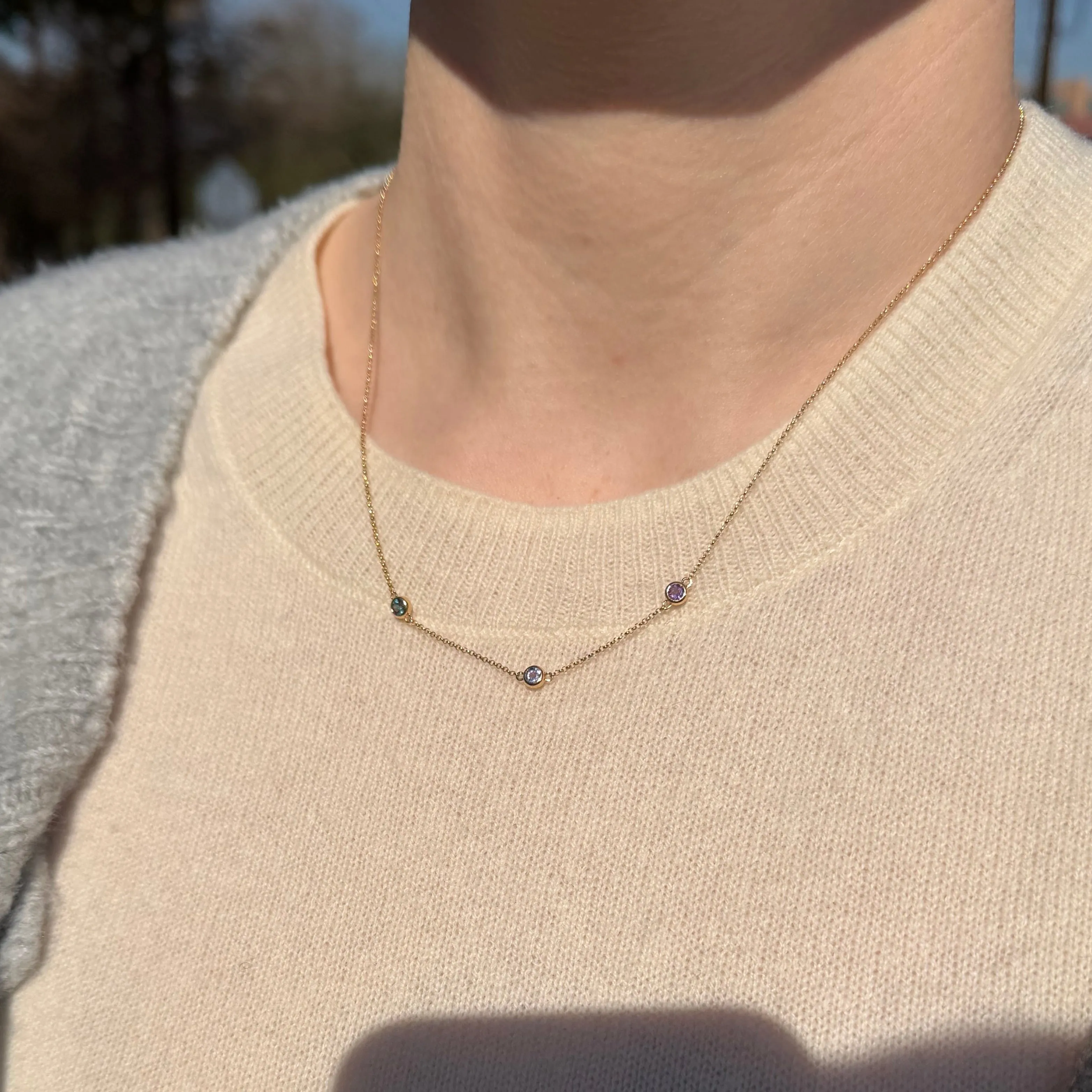 Alexandrite, Tanzanite & Amethyst Birthstone Bezel Necklace sold by LINDSEY LEIGH JEWELRY