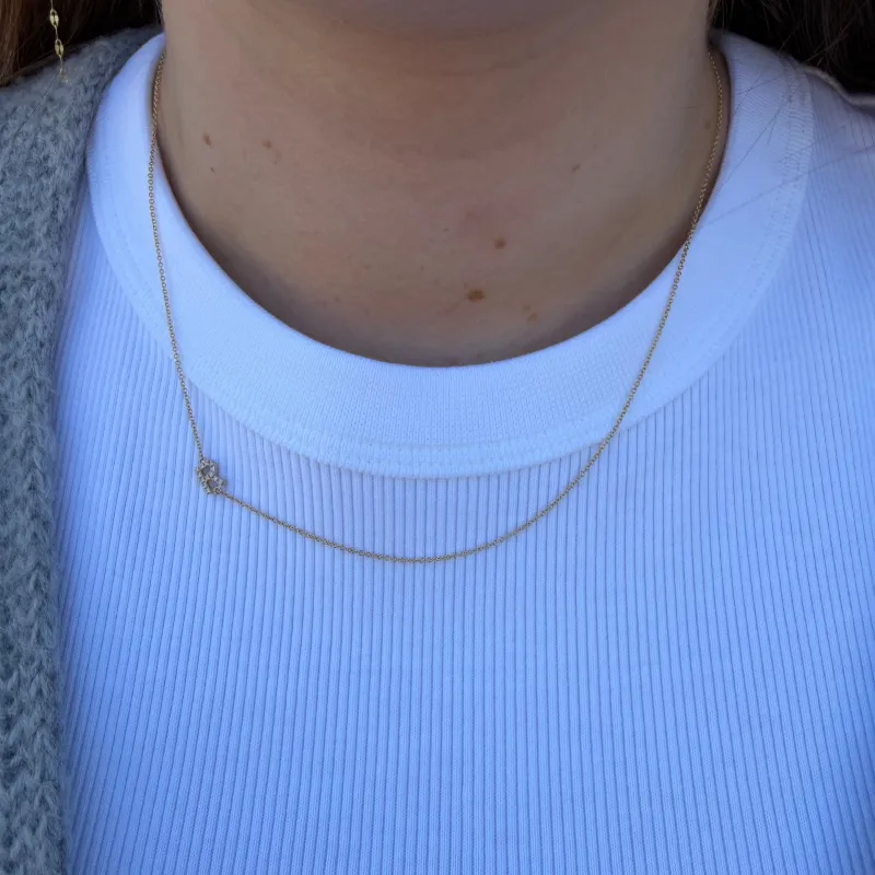 "R" Diamond Asymmetrical Initial Necklace made by LINDSEY LEIGH JEWELRY