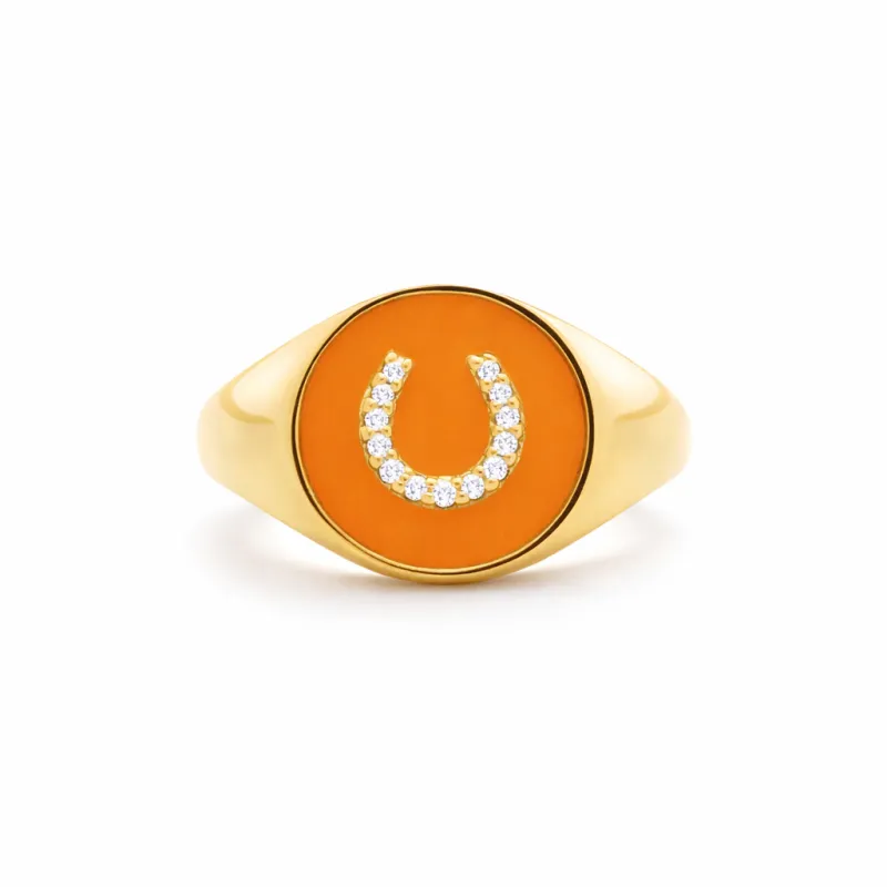 Enamel Horseshoe Signet Ring made by LINDSEY LEIGH JEWELRY