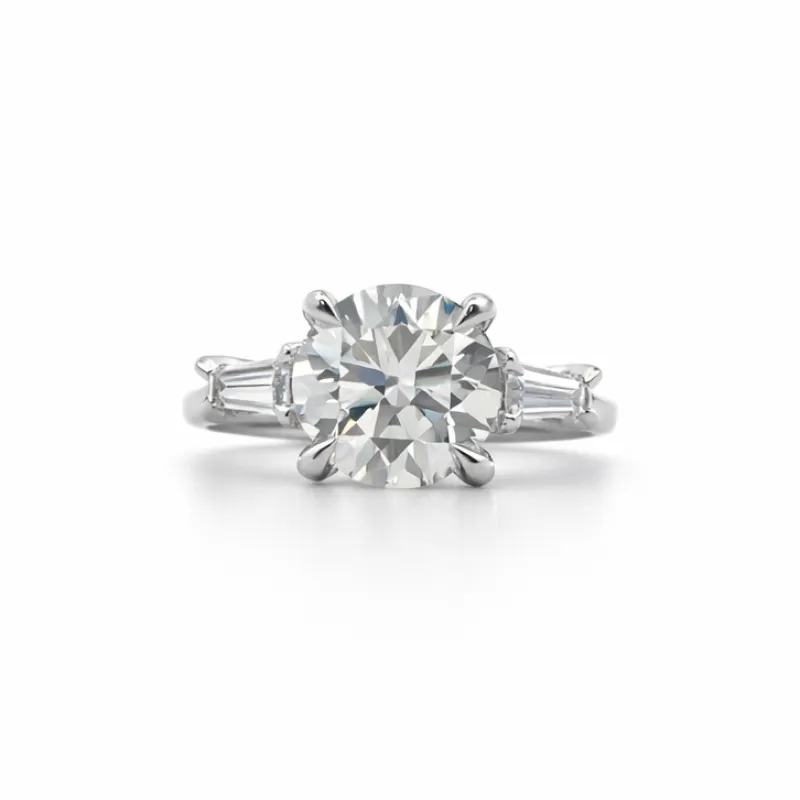2.75ct Round with Tapered Baguette Side Stones made by LINDSEY LEIGH JEWELRY