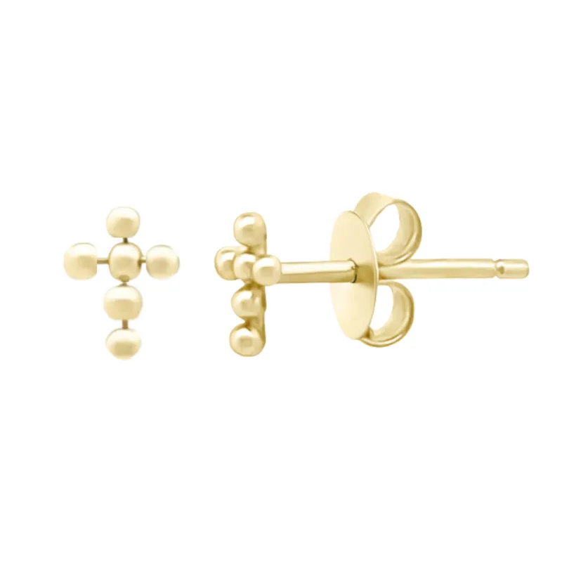 Gold Bead Cross Studs made by LINDSEY LEIGH JEWELRY
