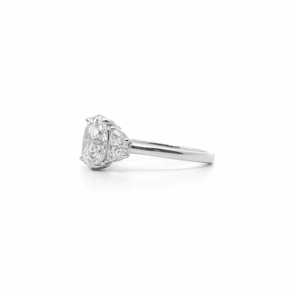 3.02ct Oval Cut with Half Moon Cut Side Stones sold by LINDSEY LEIGH JEWELRY product image thumbnail 4