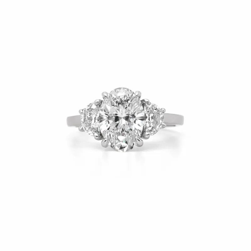 3.02ct Oval Cut with Half Moon Cut Side Stones made by LINDSEY LEIGH JEWELRY