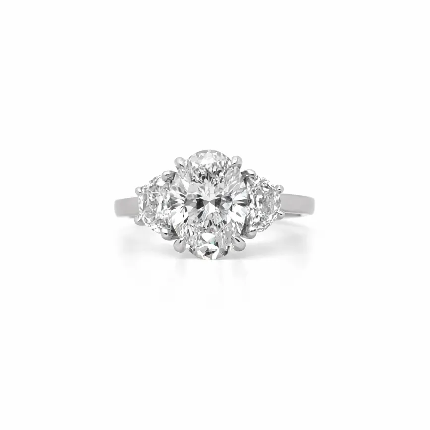 3.02ct Oval Cut with Half Moon Cut Side Stones sold by LINDSEY LEIGH JEWELRY