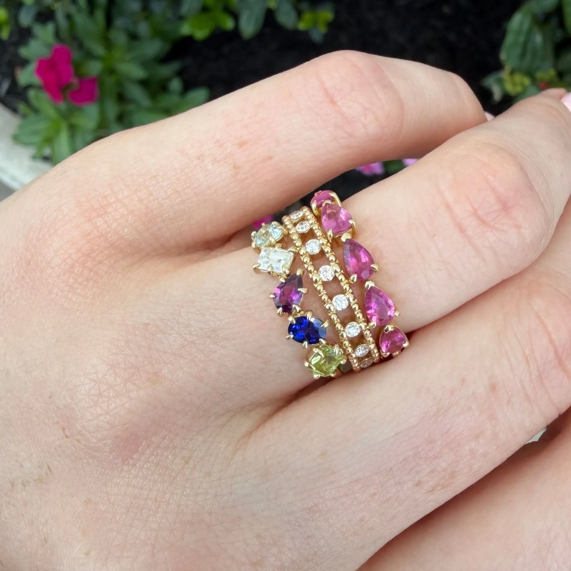 Multi Shape Gemstone and Diamond Eagle Prong Band sold by LINDSEY LEIGH JEWELRY product image thumbnail 2