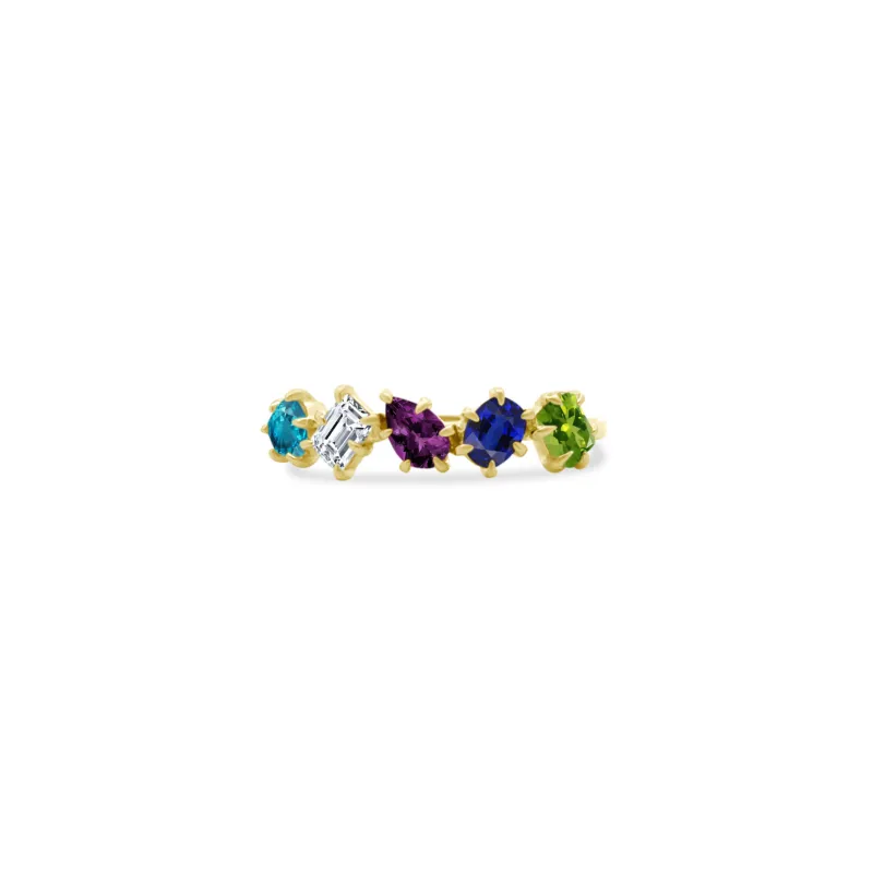 Multi Shape Gemstone and Diamond Eagle Prong Band made by LINDSEY LEIGH JEWELRY