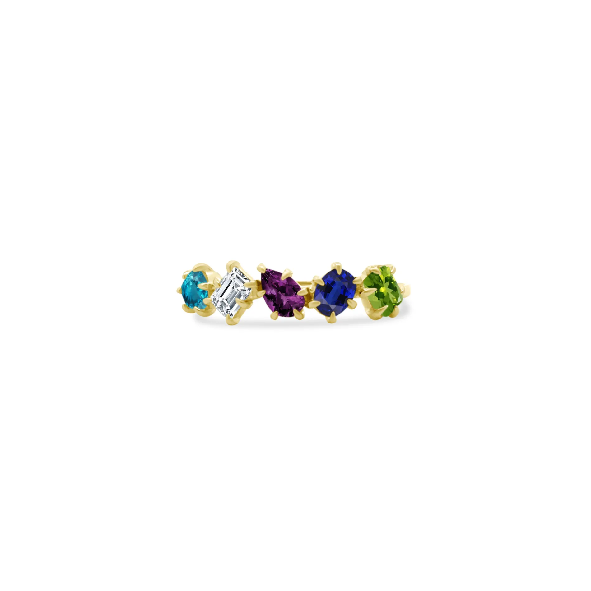 Multi Shape Gemstone and Diamond Eagle Prong Band sold by LINDSEY LEIGH JEWELRY
