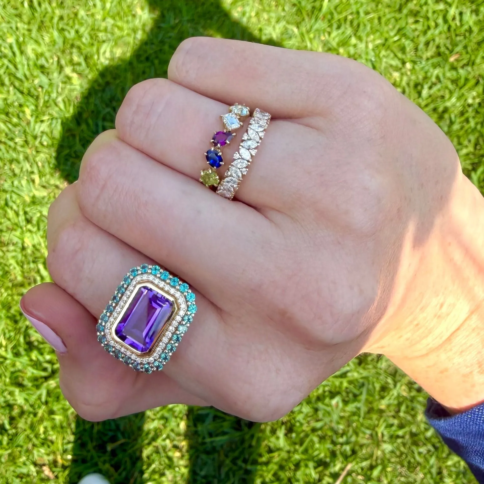 Multi Shape Gemstone and Diamond Eagle Prong Band sold by LINDSEY LEIGH JEWELRY product image thumbnail 4