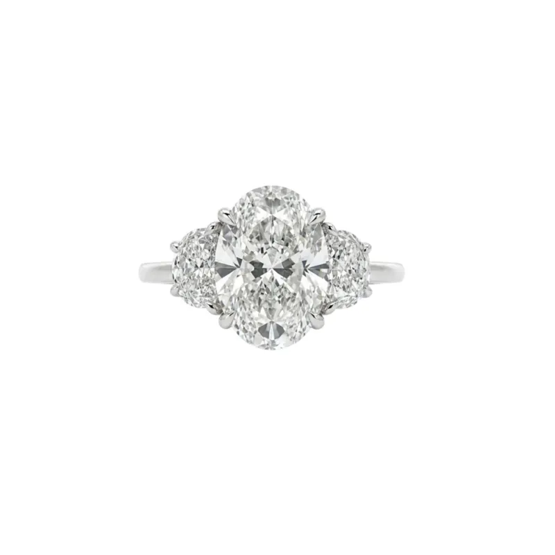 4.60ct Oval Cut with Half Moon Cut Side Stones made by LINDSEY LEIGH JEWELRY
