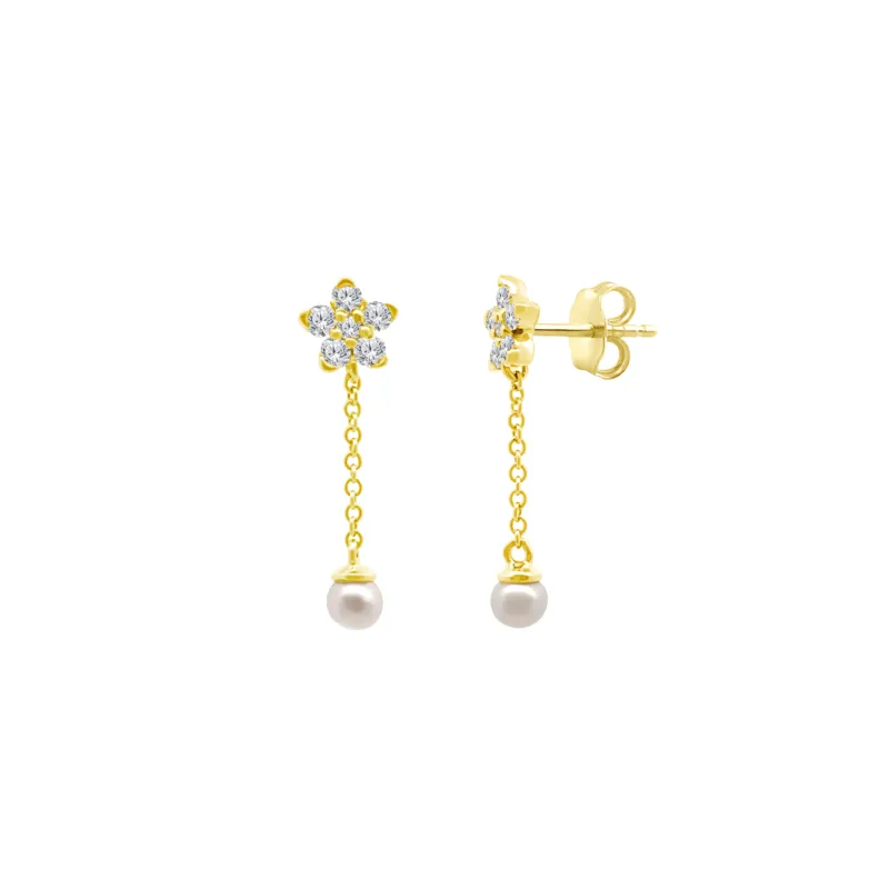 Bloom and Pearl Dangle Stud made by LINDSEY LEIGH JEWELRY