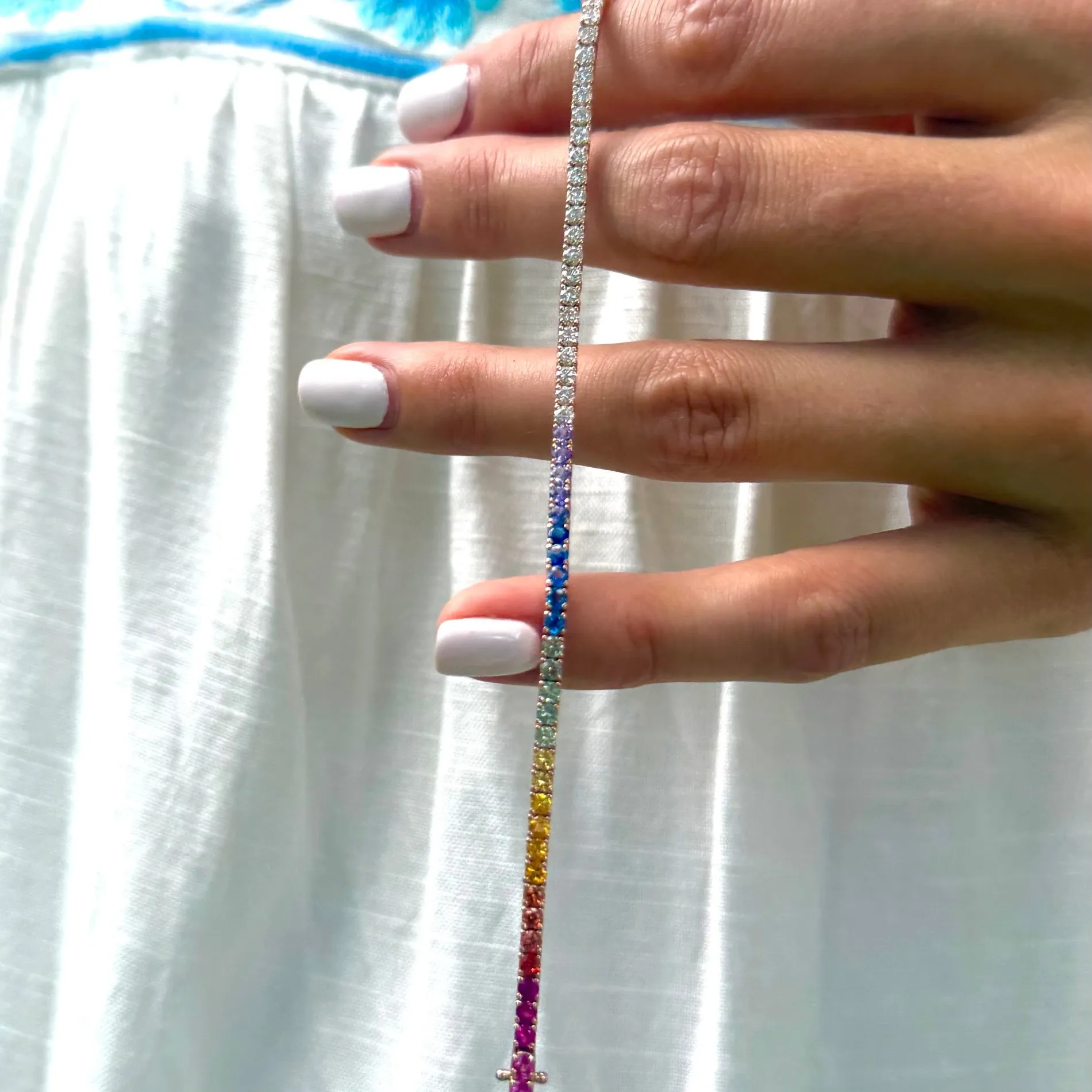 Diamond and Rainbow Sapphire Tennis Bracelet sold by LINDSEY LEIGH JEWELRY product image thumbnail 4