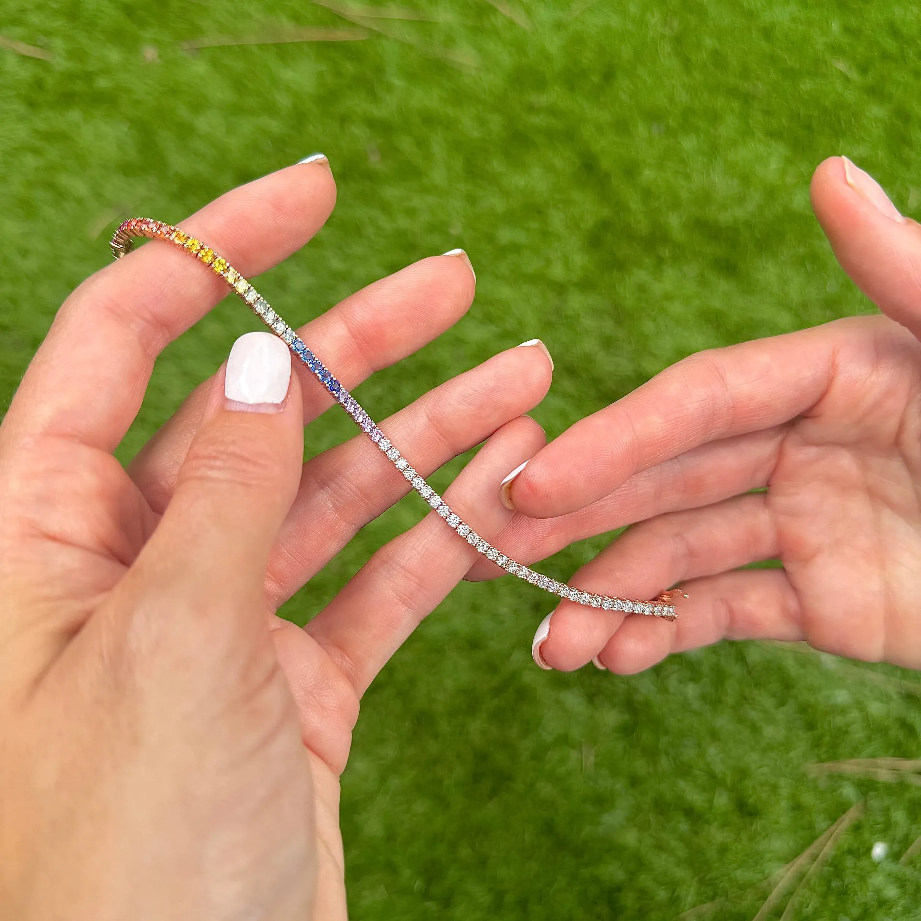 Diamond and Rainbow Sapphire Tennis Bracelet sold by LINDSEY LEIGH JEWELRY product image thumbnail 3