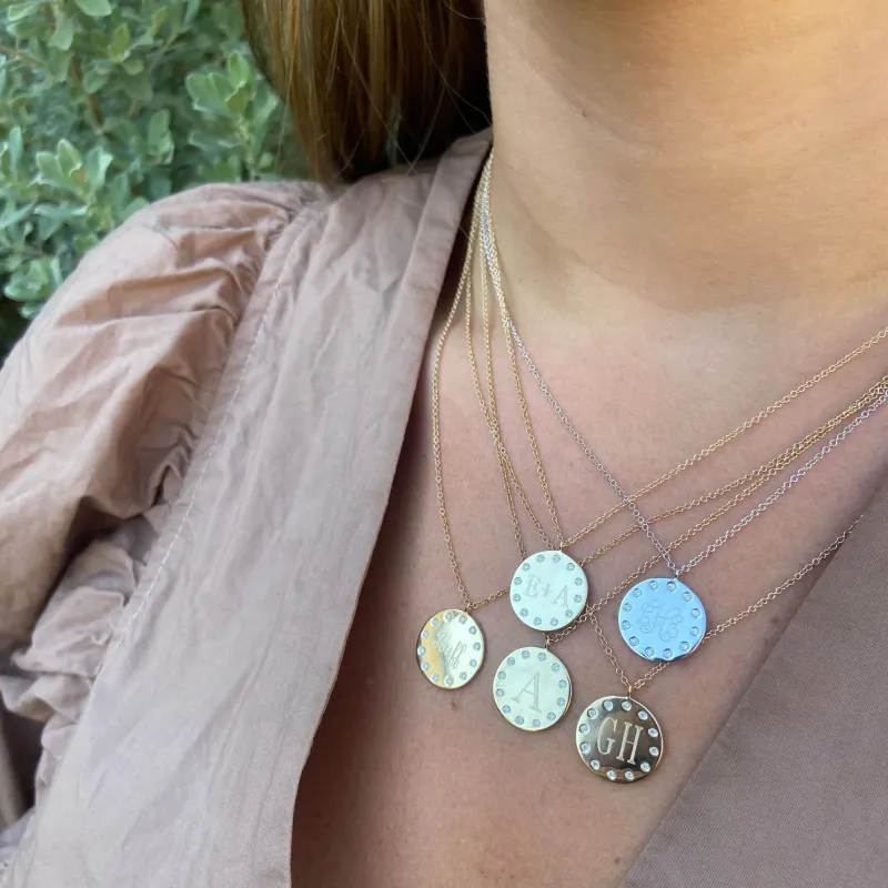Diamond Disc Necklace in White Gold made by LINDSEY LEIGH JEWELRY