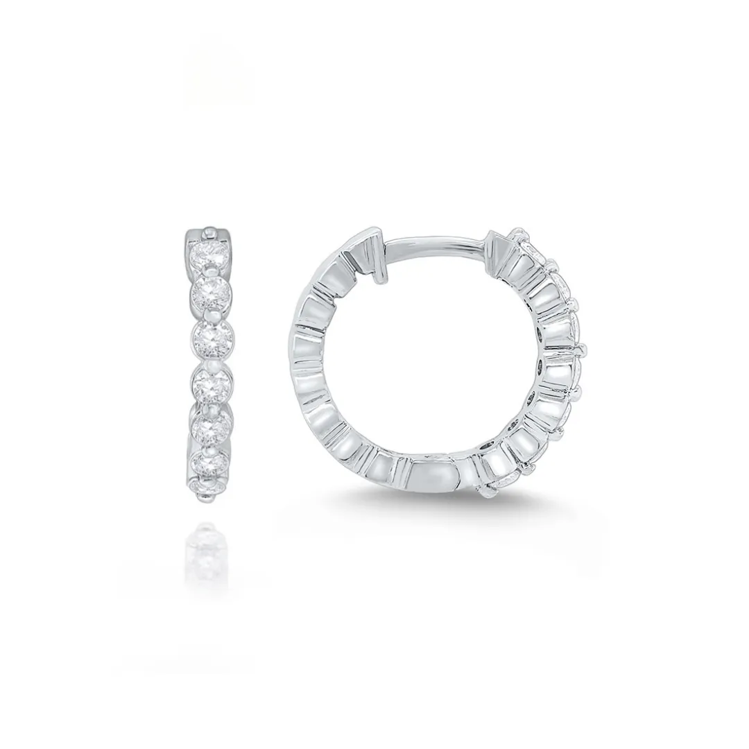 Single Prong Small Diamond Hoops in White Gold sold by LINDSEY LEIGH JEWELRY product image thumbnail 2