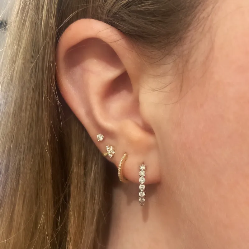 Single Prong Small Diamond Hoops in White Gold made by LINDSEY LEIGH JEWELRY