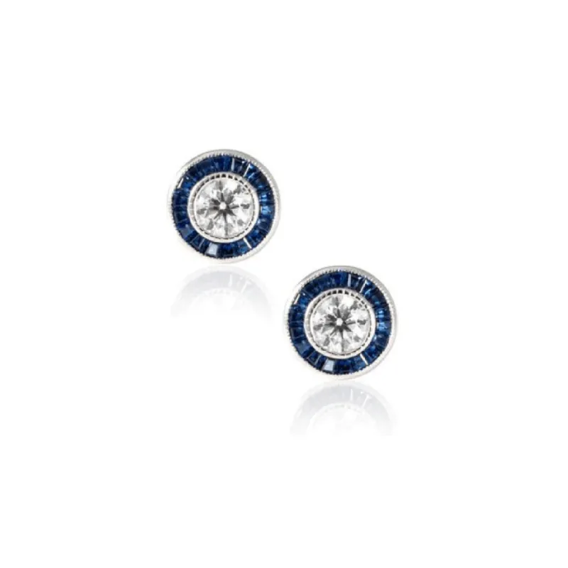 Diamond and Sapphire Halo Studs sold by LINDSEY LEIGH JEWELRY