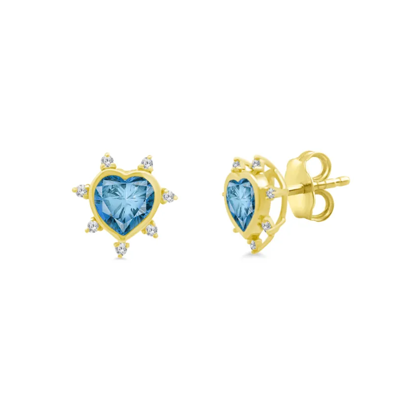 Gemstone & Diamond Heart Studs sold by LINDSEY LEIGH JEWELRY
