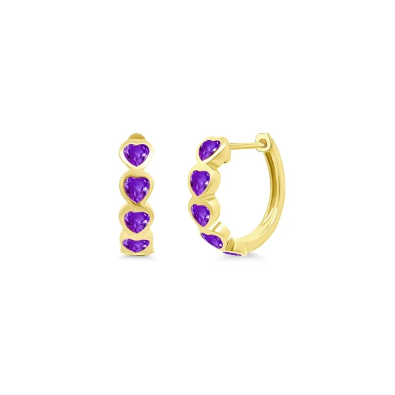 Bezel Set Heart Gemstone Huggies sold by LINDSEY LEIGH JEWELRY