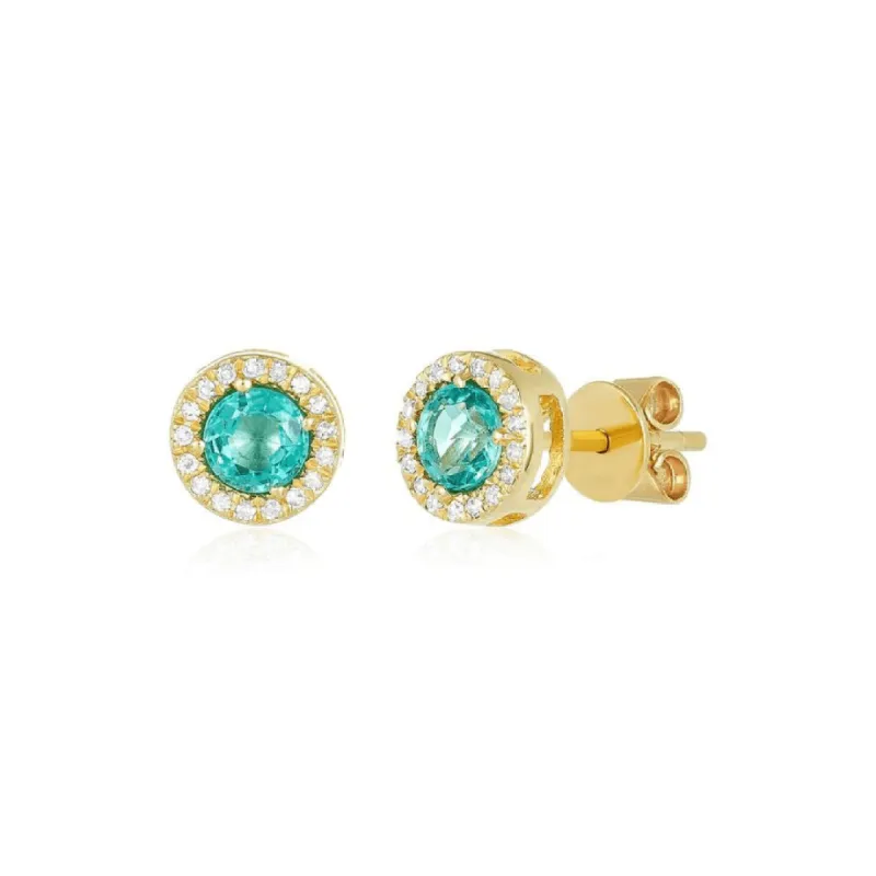 Emerald & Diamond Halo Studs sold by LINDSEY LEIGH JEWELRY