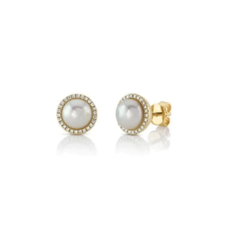 Pearl & Diamond Halo Studs sold by LINDSEY LEIGH JEWELRY