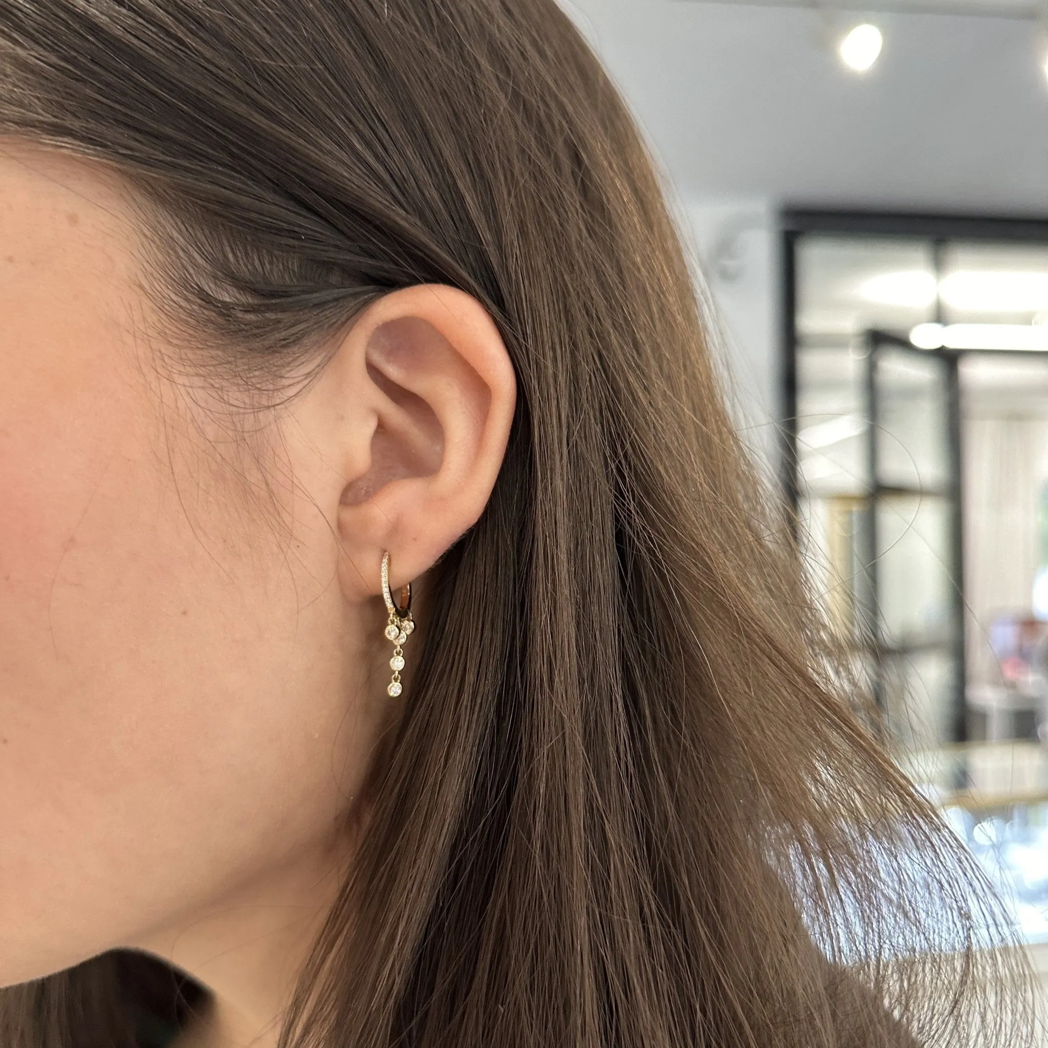 Bezel Dangle Diamond Huggies sold by LINDSEY LEIGH JEWELRY product image thumbnail 4